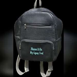 Thirty-One Mini Backpack Black Pebble Faux Leather Stripe Adjustable Straps